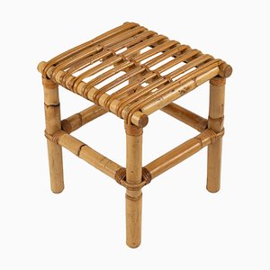 Mid-Century Stool or Pouf in Bamboo and Rattan, Italy, 1970s