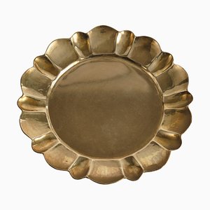 Hollywood Regency Round Brass Tray attributed to Firma Lars Holmström, Sweden, 1940s
