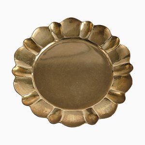 Hollywood Regency Round Brass Tray by Firma Lars Holmström, Sweden, 1940s