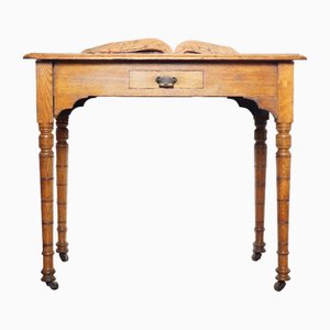 Victorian Oak Side Table Desk on Turned Legs