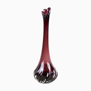20th Century Bordeaux Red Murano Glass Long Neck Vase, Italy, 1970s