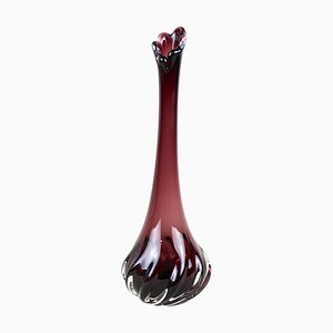 Vase à Long Col en Verre de Murano Rouge Bordeaux, 20ème Siècle, Italie, 1970s