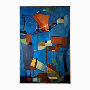 Jean Billecocq, Composition Géométrique Abstraite, XXe Siècle, Huile sur Toile
