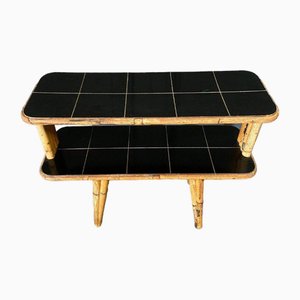 Coffee Table in Rattan and Black Ceramic Tiles, 1960s