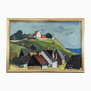Coastal Living, 1950s, Oil on Canvas, Framed