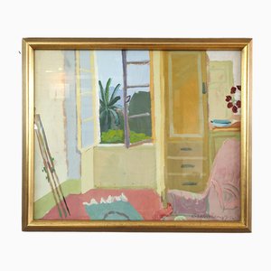 Gertrude's Room, 1950s, Gouache & Oil, Framed