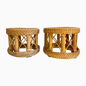 Mid-Century Bamboo and Rattan Plant Stands, 1960s, Set of 2