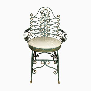 Mid-Century Italian Green and Gold Wrought Iron Peacock Chair, 1950s