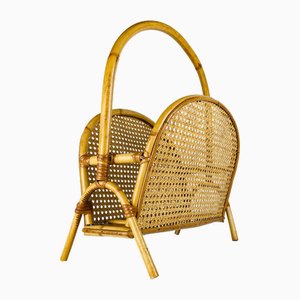 Porte-Revues Vintage en Bambou et Paille de Vienne, 1960s