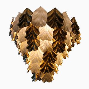 Large Glass Chandelier with Pearly Murano and Golden Golden, 2000