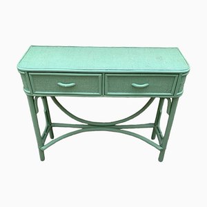 Vintage Wicker Console Table in Green