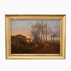 Artista francés, paisaje de campo, 1870, óleo sobre lienzo, enmarcado