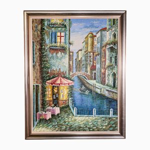 Scena di strada veneziana, anni '90, olio su tela, con cornice