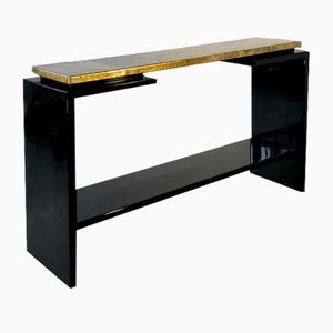 Patinated Lacquer Console Table with Gold Leaf from Roche Bobois, 1970s