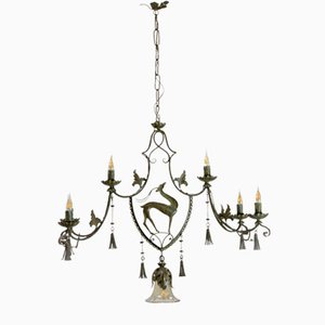 Wrought Iron & Murano Blown Glass Chandelier by Carlo Rizzarda, Italy, 1910s