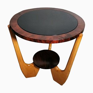 Art Deco Italian Round Coffee Table with Dark Glass in the style of Paolo Buffa, 1950s