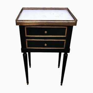 Napoleon III French Black Wood and Marble Nightstand with Drawers, 1880s