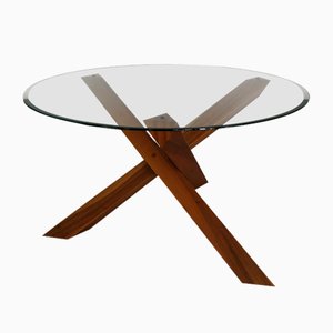 Italian Glass and Wood Table in the style of Mario Bellini, 1980s