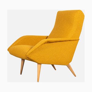 Mid-Century French Armchair in Beech and Yellow Boucle, France, 1950s