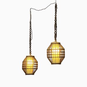 Vintage Bamboo Suspension Lamps, 1960s, Set of 2