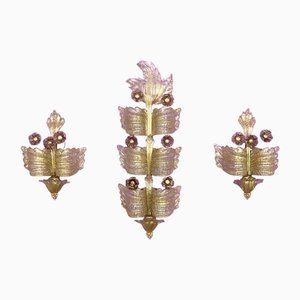 Trio Grand Hotel Sconces by Barovier & Toso, Murano, Italy, 1950s, Set of 3