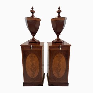 Antique George III Mahogany Inlaid Wine Urns, 1800, Set of 2