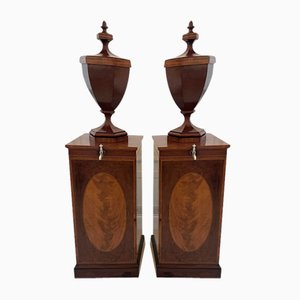 Urnas de vino George III antiguas de caoba con incrustaciones, 1800. Juego de 2