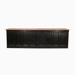 Long Black Patinated Counter Cabinet in Oak and Fir Tree with 6 Drawers Hand-to-Cast and Gray Interior, 1930s