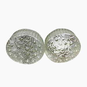 Round Flush Mounts in Clear Bubble Glass, 1960s, Set of 2