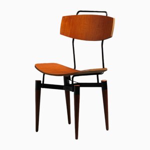 Silla de escritorio italiana Mid-Century de teca y hierro negro, años 50