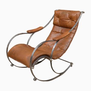 Leather and Metal Jetting Long Chair, 1970s
