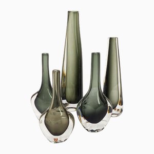 Scandinavian Sommerso Glass Vases by Nils Landberg for Orrefors, Set of 5