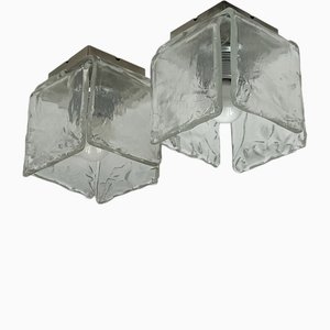 Lampade da soffitto vintage in vetro di Murano ghiacciato di Toso, anni '70, set di 2