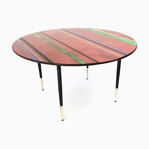 Round Coffee Table with Red Striped Glass Top, Italy, 1950s