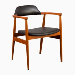 Vintage Danish Teak Chair in Black Vinyl Fabric, 1950s