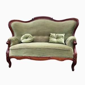 Antikes Mahagoni Sofa in Grün