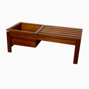 Mid-Century Modern Teak Slat Bench Side Table with Plant Stand, 1960s