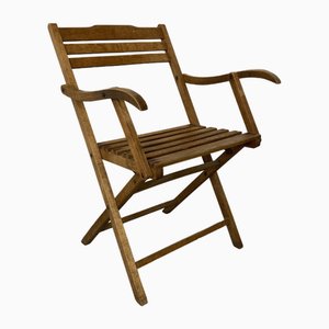 Vintage Scandinavian Oak Campaign Folding Chair, 1920s