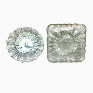 Round and Square Clear Glass Flush Mounts, 1960s, Set of 2