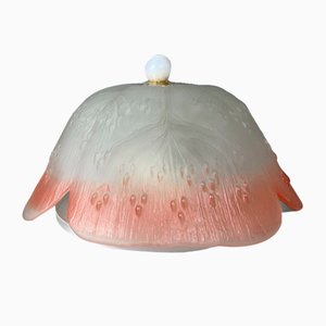 Portuguese Art Deco Style Pink Frosted Glass Semi-Flush Mount, 1980s