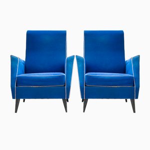 Set of Vintage Blue Armchairs, 1950s