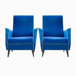 Vintage Blue Armchairs, 1950s, Set of 2