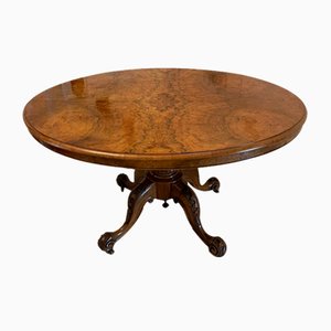 Antique Victorian Oval Burr Walnut Dining Table, 1860s