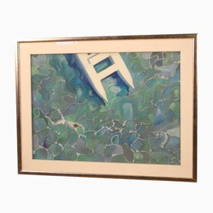 Italian Artist, Sea View, 1970, Mixed Media on Canvas, Framed