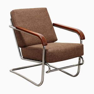 Vintage Rationalist Armchair in Wood and Fabric, 1940s