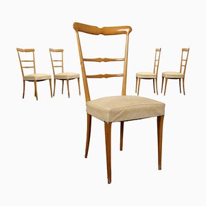 Vintage Chairs in Leatherette and Wood, 1950s, Set of 5