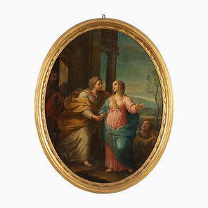 La visita de María, óleo sobre lienzo, principios de 1700, enmarcado