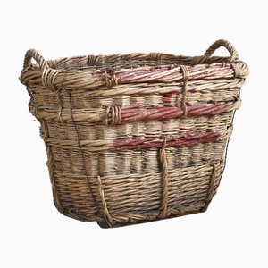 Large Antique Champagne Harvest Log Basket, 1920s