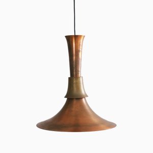 Lampada a sospensione semi-pendolo in rame di Bent Nordsted per Lyskaer Belysning, anni '70