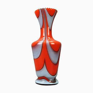 Jarrón Florence italiano de vidrio opalino en rojo y gris, años 70